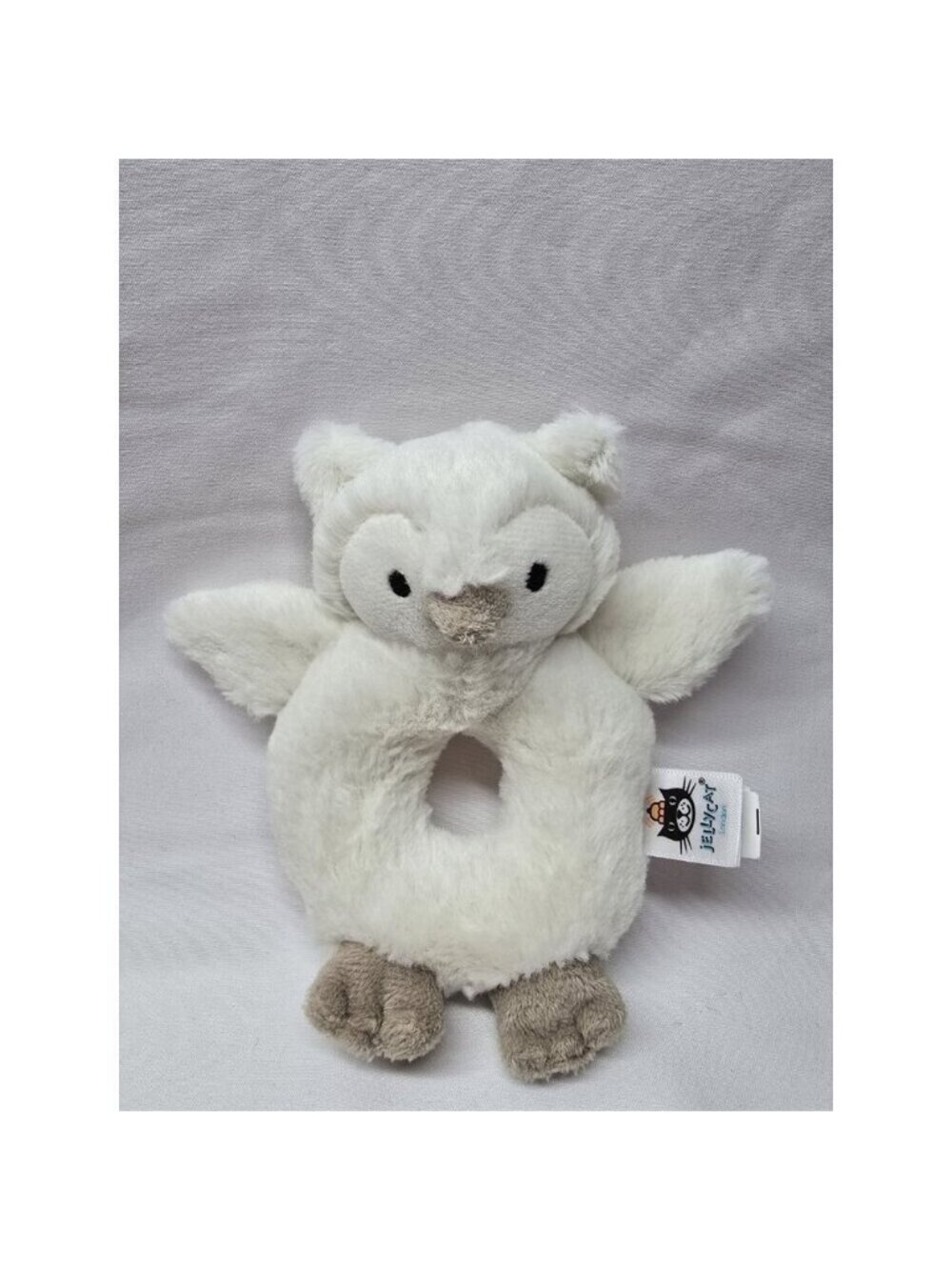 Little Jellycat Bashful Owl White Plush Rattle Ring Grabber Lovey Baby Toy